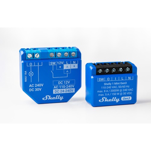 Wi-Fi Controlled Smart Relay Shelly 1 Mini Gen3 x2 Wi-Fi Controlled Smart Relay Shelly 1 Mini Gen3 x2